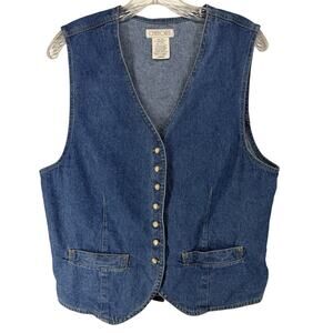Cherokee Womens Denim Vest Large Blue Vintage Metal Buttons Tie Back 80s